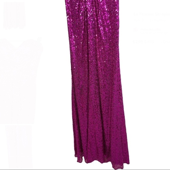 La Femme Strapless Sequin Gown Magenta Pink Cross Back Size 2 Prom Wedding Prom - Picture 5 of 13